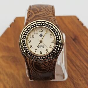 Saddle River Women's Ornate Cuff Watch Brown Tooled Leather Southwestern Boho